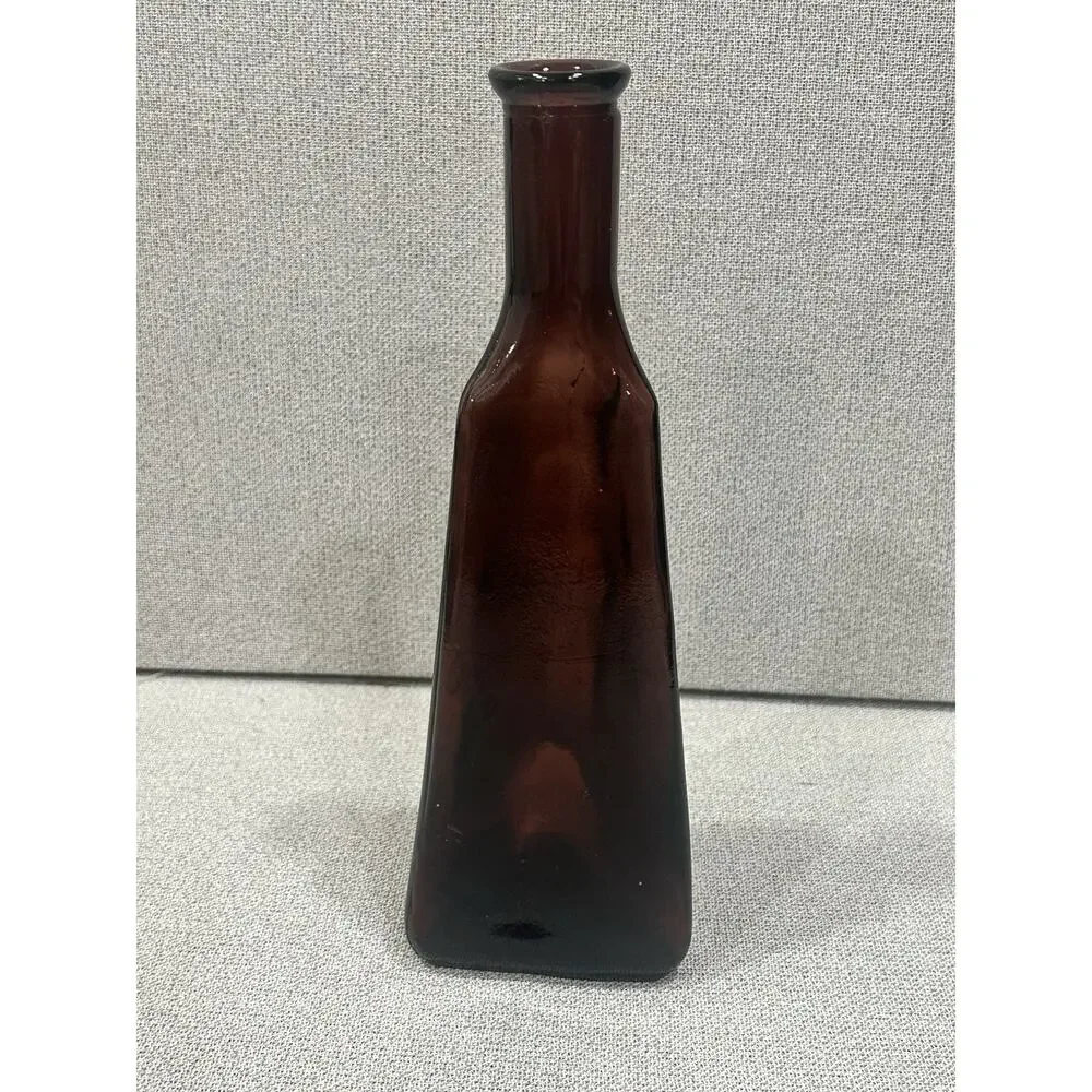 VTG MCM Dark‎ Amethyst Geometric Art Glass Bottle Triangle Shaped Vase 9.5” Tall